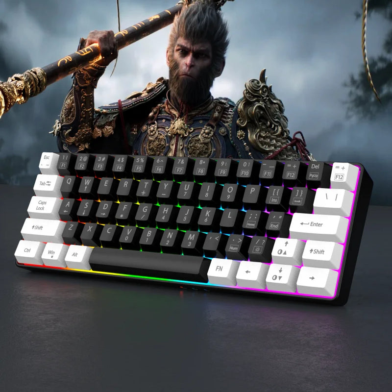 Teclado para jogos com fio 60%, mini teclado ultracompacto com retroiluminação RGB