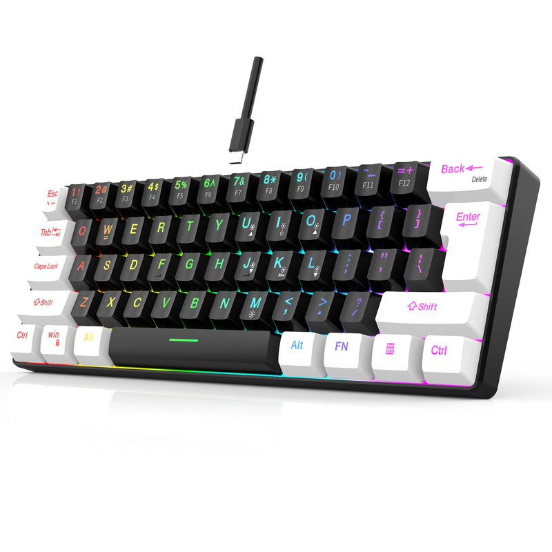 Teclado para jogos com fio 60%, mini teclado ultracompacto com retroiluminação RGB