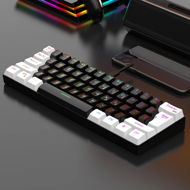 Teclado para jogos com fio 60%, mini teclado ultracompacto com retroiluminação RGB