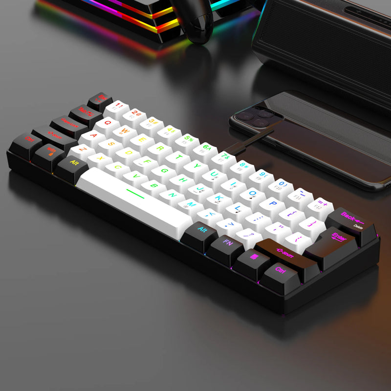 Teclado para jogos com fio 60%, mini teclado ultracompacto com retroiluminação RGB