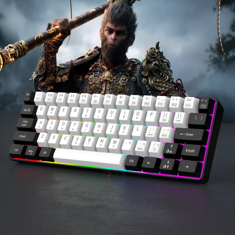 Teclado para jogos com fio 60%, mini teclado ultracompacto com retroiluminação RGB